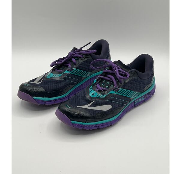 BROOKS WOMENS PURE GRIT 5 TRAIL RUNNING SNEAKER SHOE NAVY PURPLE TEAL SIZE 9 - Picture 3 of 11